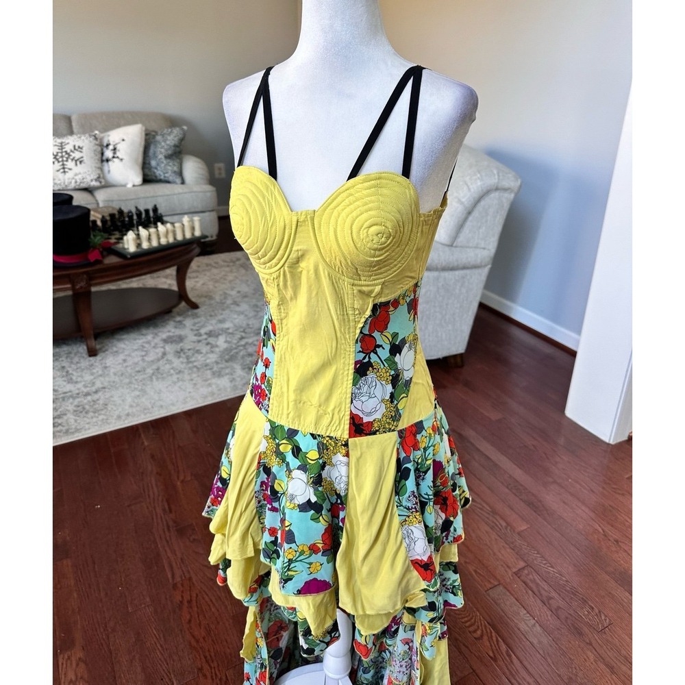 Nuvula Strappy Black Lime Floral Unique Cutout Pattern High Low Dress‎ - Picture 2 of 12